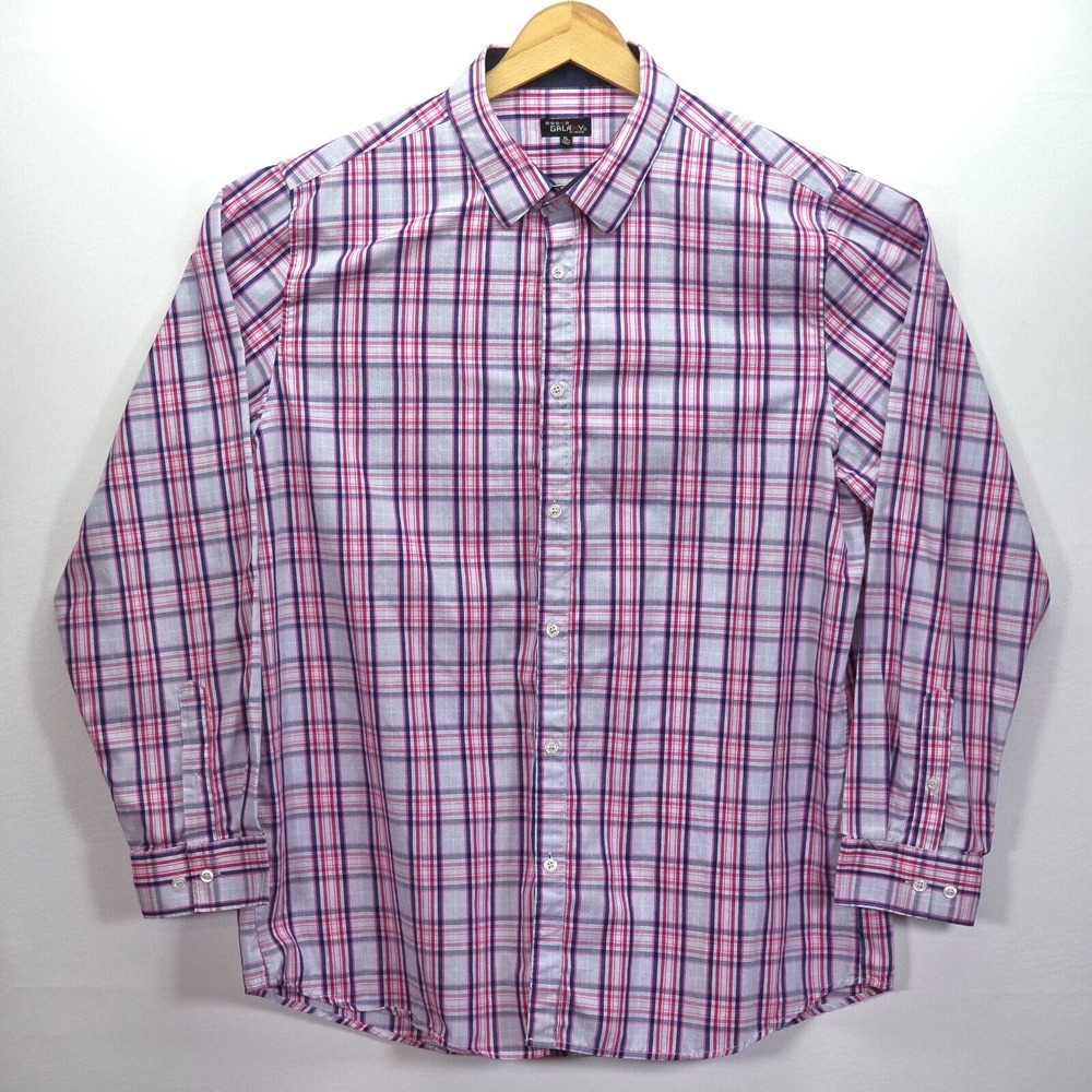 Galaxy Preppy Button Up Shirt Mens XL Plaid Long Sleeve Casual Clueless Corpcore